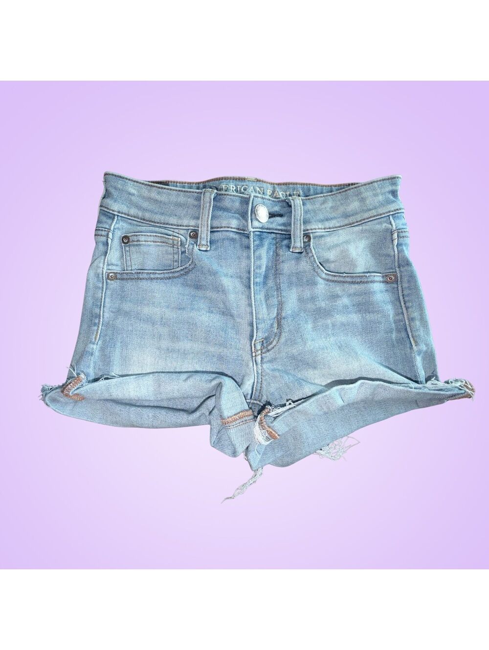 American Eagle Light Wash High Rise Cutoff Denim Shorts Size 2